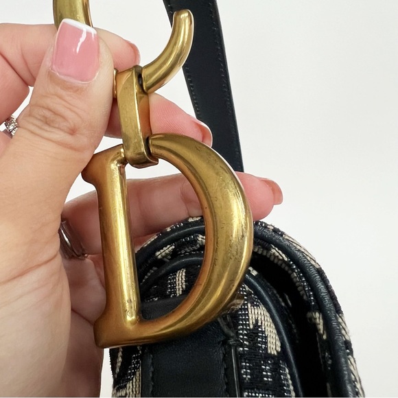 ❌SOLD❌CHRISTIAN DIOR BLUE OBLIQUE JACQUARD SADDLE BAG ANTIQUE GOLDEN HARDWARE - Picture 9 of 12
